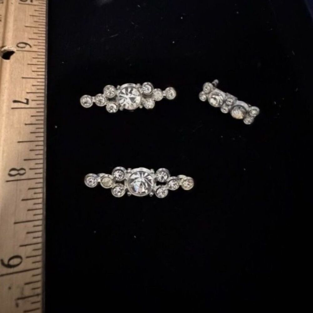 Vtg Silver tone  rhinestone bar brooch and matching sew on buttons